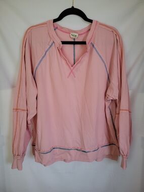 Peach Love California Pink V-Notch Pullover Long Sleeve Shirt